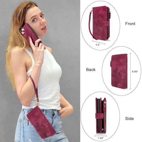Lacass Case for iPhone 15/14/13 6.1", Floral Wine Red - image 5