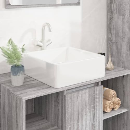 Qnhdfrt Lavabo blanco 37 x 37 x 13 cm de cerámica cuadrado brillante superficie duradera para baño de invitados, inodoro y salón de maquillaje