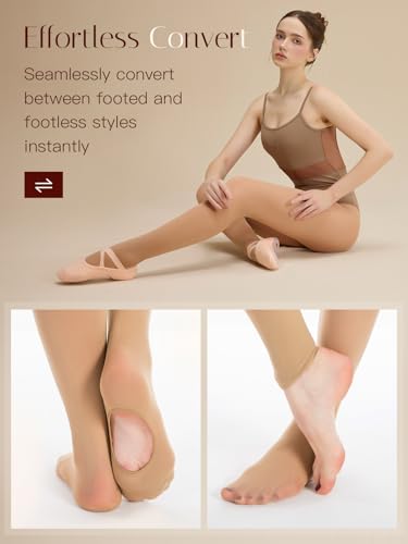Image of MANZI 3 Pairs Convertible Dance Tights for Women Transition Ballet Stockings