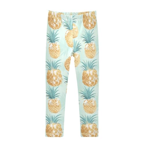 Gold Glitter Pineapples Mint Kids Baby Girls Active Leggings Casual Full Length Dance Pants Exercise