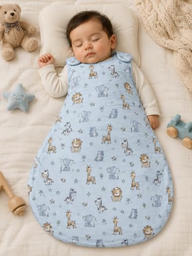 Image of TuddyBuddy Baby Cotton Wearable Quilted Sleeping Bag Blanket 1.5 Tog with 1 Way Zipper Closure | Ideal for Babies & Kids Hypoallergenic Fabrics | (Winn The Teddy - Sky Blue, 18-24 Months)