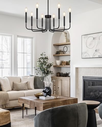 Yunnix 8 Light Black Chandelier for Dining Room Light Fixture, Modern Farmhouse Chandelier Candle for Bedroom, Entryway, Foyer, Staircase, Kitchen and Living Room - Thumbnail 7