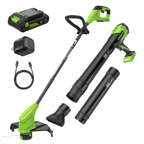 Greenworks 24V 12" String Trimmer & 270 CFM Blower Kit w/ 2.0Ah Battery