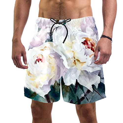 Short de Plage pour Hommes JDEZ à Fleurs de Pivoine et Séchage Rapide