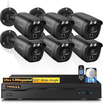 3K 5MP Wired CCTV Security Camera System with 122° Ultra Wide Angle, 6CH HD DVR Kit, 6X IP66 Indoor Outdoor Cameras, 65ft IR Night Vision, Free App, No Subscription Fee, Remote Access
