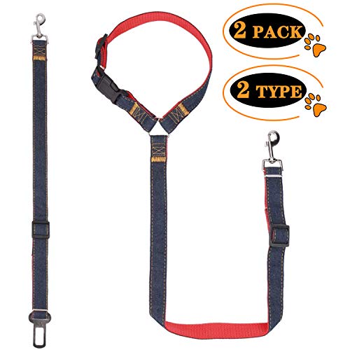 PEMOTech Pet Car Seat Belt Regolabile in Nylon Materiale Resistente Dog Safety Leads Car Seat Belt with Metel Fibbia per Cintura Cane Gatto di ritenuta, Confezione da 2, Nero