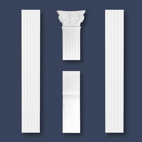 MARBET DESIGN Colonne en polystyrène blanc - Pilier mural baroque en polystyrène, design élégant, décoratif, moulure, installation facile, ensemble: base, fût & chapiteau (PL-01)
