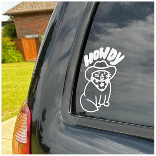 Image of Cowboy Cat Car Stickers - Cute Meowdy Bumper Stickers - Vinyl Car Decals - Waterproof, Weatherproof， Uv Resistant - Funny cat Meme Stickers for - Car, Trucks, Windows, Gifts, Laptop