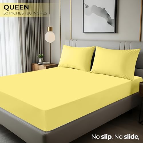 Image of Utopia Bedding Queen Fitted Sheet - Bottom Sheet - Deep Pocket - Soft Microfiber - Shrinkage and Fade Resistant-Easy Care -1 Fitted Sheet Only (Yellow)