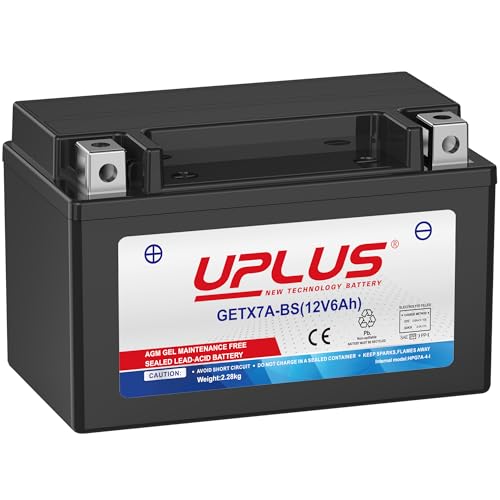 UPLUS GETX7A-BS GEL Motorradbatterie 12V 130A 6Ah Rollerbatterie wartungsfrei Ersatz für YTX7A-BS 150L×87B×93H mm