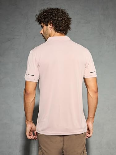 Image of TECHNOSPORT Men's Solid Slim Fit Polo Collar T-Shirt TECHNOCOOL+ Half Sleeve Button Polyester for Gym Running Workout UPF50+ Anti Odour