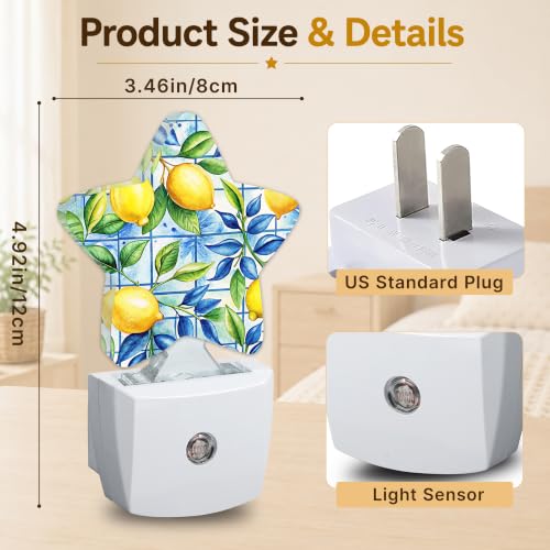 Image of Star Night Light Plug in, Lemon Dusk to Dawn Sensor Night Light, Soft Glow Lamp for Kids Bedroom Nursery Hallway Bathroom, Energy Saving Compact Design