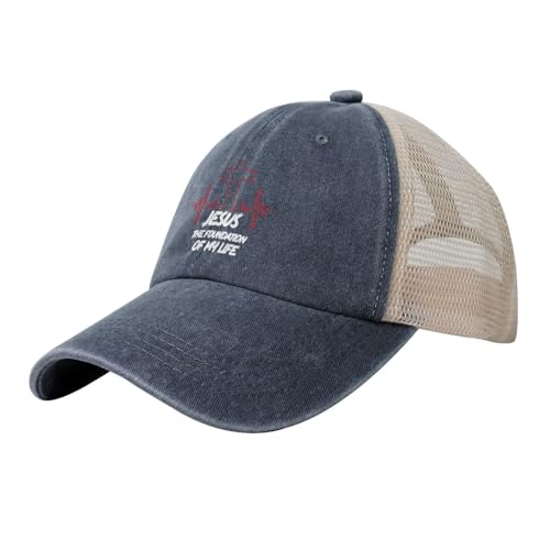 Haebfsl Christ Jesus is The Foundation of My Life Dad Hats for Men Women Cowboy Mesh Trucker Hat Baseball Cap,Navy Blue