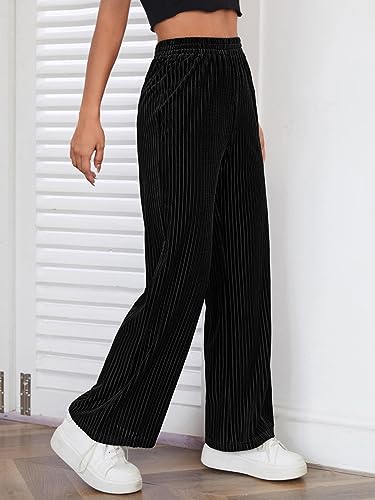 Women's Ribbed Velvet Wide Leg Pants Casual High Waisted Lounge Pants2