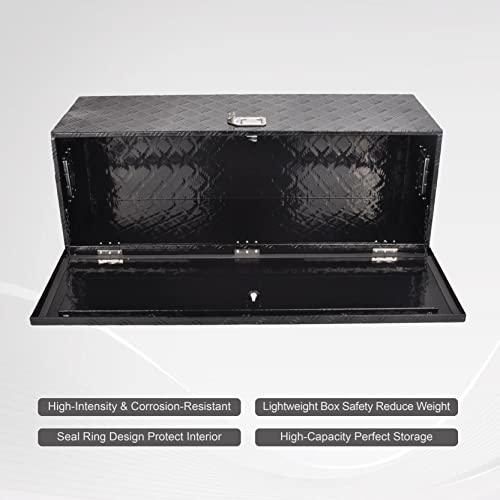 FGJQEFG 44 Inch Aluminum Heavy Duty Truck Bed Tool Box Underbody Flatbox Truck Car Outdoor Trailer Pickup Toolbox,RV Storage OrganizerTrailer Storage W/Lock & Keys,5 Bar Tread,Black(44"X15"X15") - Thumbnail 6