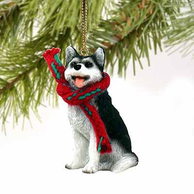 Husky de Sibérie statuette miniature décoration maison noir blanc
