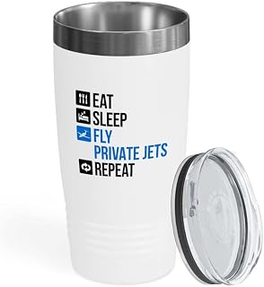 Pilot White Viking Tumbler 20oz - Eat Sleep Fly Private Jets - Fly Solo PPL Business Airline Transport Experience Flight Attendant Airport
