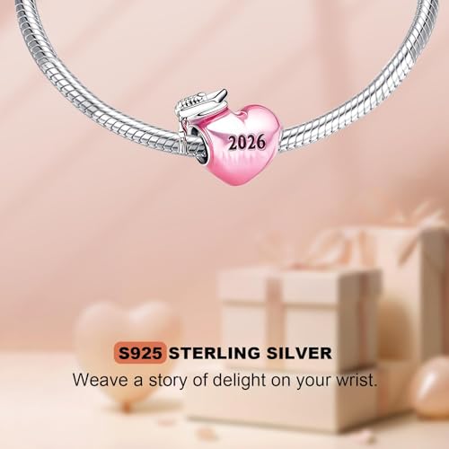 Annmors Graduation Charm Pink Heart 2026 Charm 925 Sterling Silver Bead Compatible with Pandora Moment Bracelets by Annmors - Used condition - Image 4