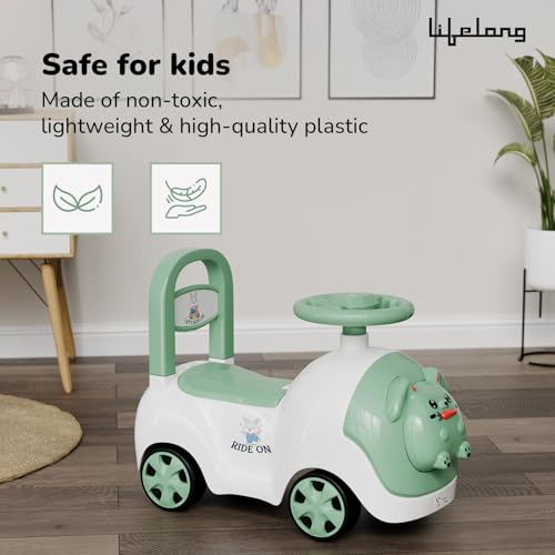 Image of Lifelong Bunny Manual Push Ride-On Toy Car with Back Support for Boys & Girls 1-4 Years, Distraction-Free, Non-Musical, Easy Installation, 50kg Capacity, Steering Wheel, Storage, Indoor Outdoor Fun