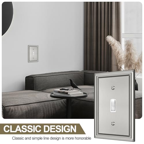 Brushed Nickel Decorative Light Switch Covers Plate, Metal Material 1 Gang Wall Plates for Light Switch, Single Toggle Switch Plate Cover - Classic Style, 6 Pack by BEYIMEN - Image 5