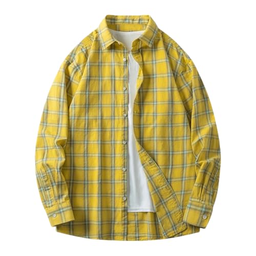 Chemise à carreaux pour hommes en coton jaune idéale pour un look décontracté