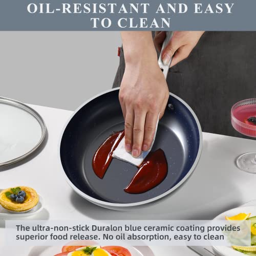 Nuwave Healthy Duralon Blue Ceramic Nonstick Coated Cookware Set,Diamond Grade Scratch-Resistant,100% No Pfas Ptfe,Oven&Dishwasher Safe,Induction Work&Evenly Heats,Tempered Glass Lids&Stay-Cool Handle #TOP6
