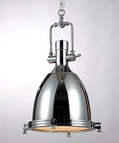 Lámpara de Techo Moderna Estilo náutico Industrial, lámpara Colgante LED Individual con difusor Esmerilado, Accesorio montado en Cromo para Isla de Cocina, Restaurante, Granero, 14