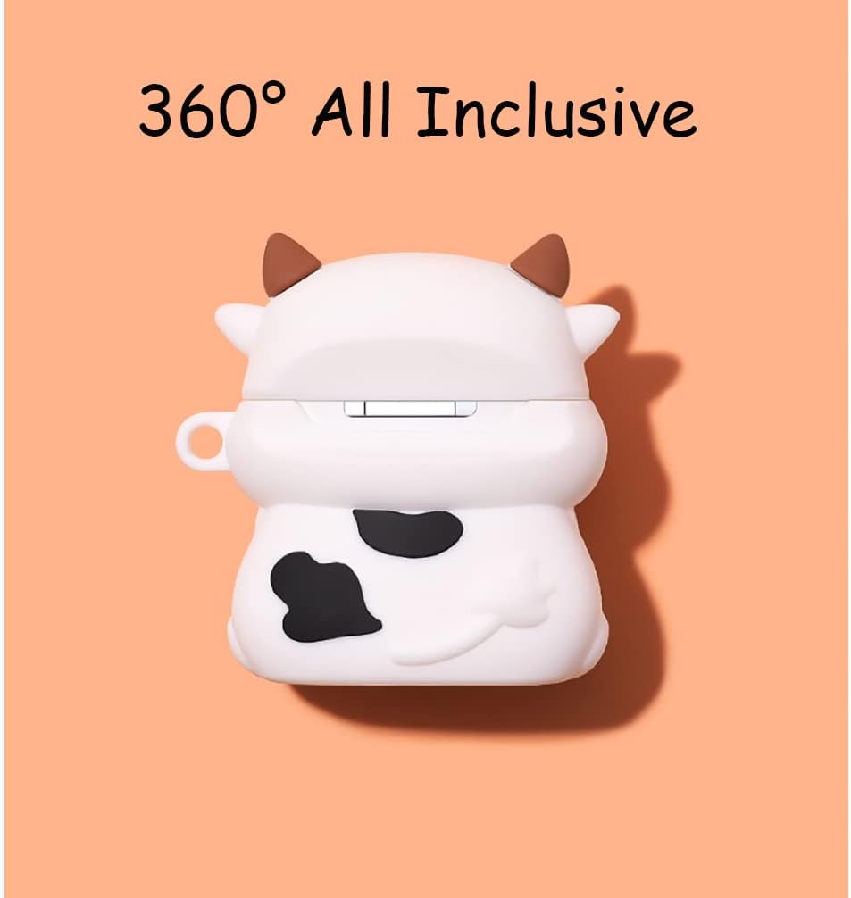 Yatchen for AirPod 2/1 Case,Cute 3D Cartoon Boba Milk Tea Cow Cover Kawaii Soft Silicone Protective Cover with Keychain Shockproof Charging Case for AirPods 2nd Generation for Girls Women