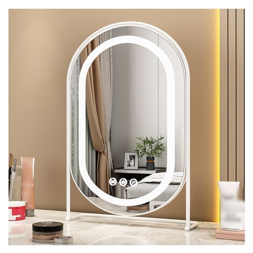 Espejo de maquillaje inteligente táctil con iluminación regulable de 3 colores Blanco A