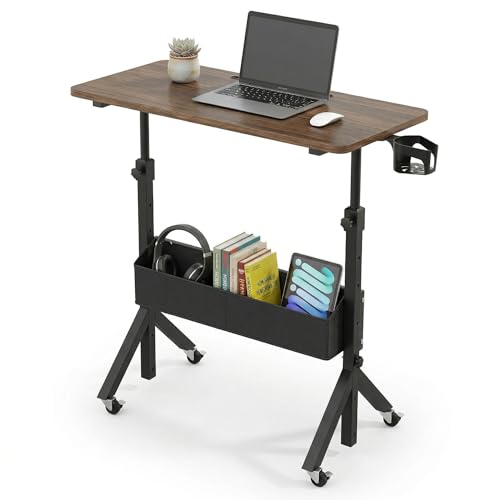 HUANUO Mobile Standing Desk with Wheels and Storage Basket, Height Adjustable 28.7