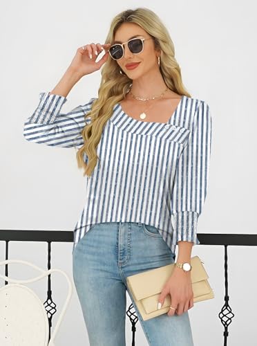 ETCYY NEW Womens Tops Dressy Casual Shirts 3/4 Length Sleeve Blouses for Women with Smocked Cuffs2