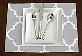 Set of 4 - Grey & White Trellis Placemats Topper Table Mat