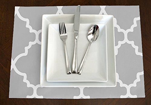 Set of 4 - Grey & White Trellis Placemats Topper Table Mat