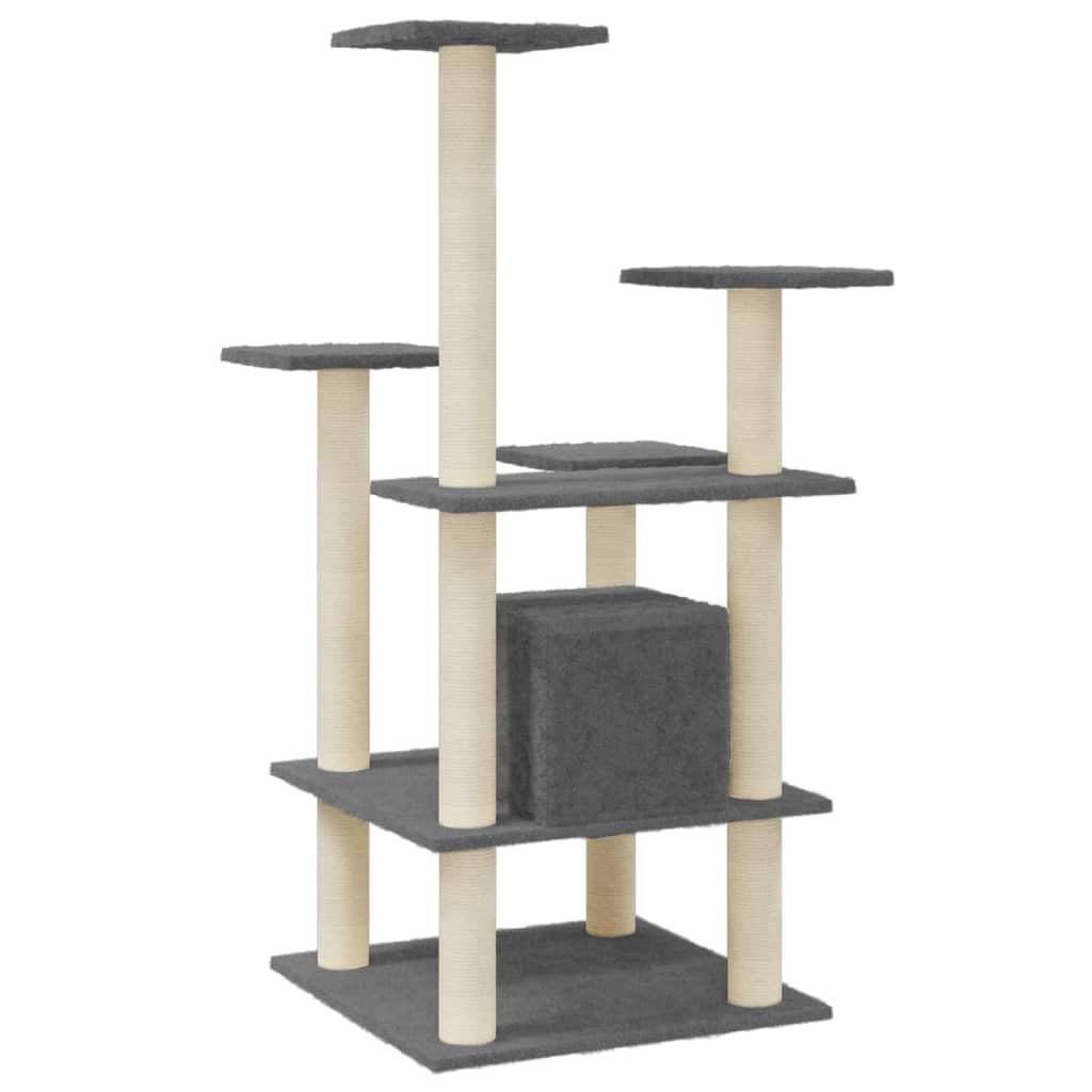 Kratzbaum mit Sisal-Kratzsäulen Dunkelgrau 110 cm Katzenkratzbaum Kletterbaum für Katzen mit Kuschelhöhle Aussichtsplattformen und Plüschsitz Katzenmöbel