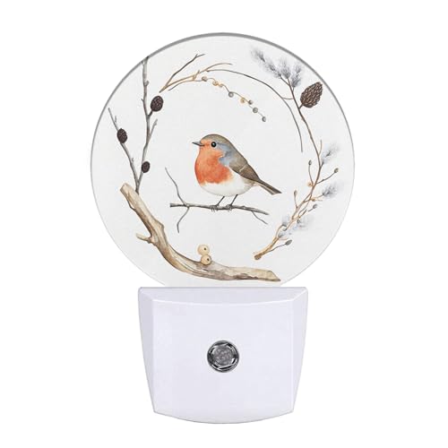 Image of Cute Bird Plug-in Nightlight Robin Bird Nest on Tree Branch Farmhouse Night Lights Plug into Wall with Dusk to Dawn Sensor for Home Bedroom Bathroom, 0.5W Sleep Friendly