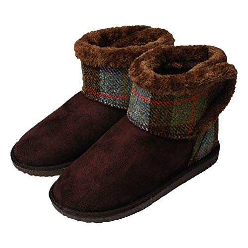 [ハリスツイード] ムートンブーツ レディース 32560 チェック ダークブラウン S(22.5cm～23.0cm)