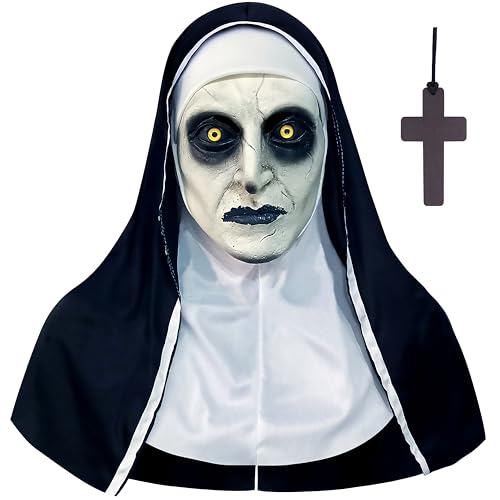 Orgoue Scary Nun Mask, Nun Costume Creepy Latex Mask for Women Adults for Cosplay Costume Props Halloween