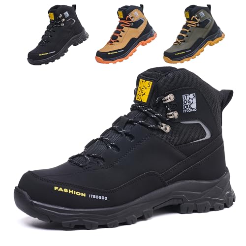 ITSOGOO Zapatos de Seguridad Hombre y Mujer, Punta de Acero Suela Kevlar Antiperforación, Zapatillas Trabajo Ligeras Antideslizantes Cuero Microfibra para Obras Negro 43