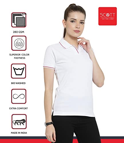 Image of Scott International Women's Regular Fit 100% Pure Organic Cotton Polo T-Shirt | Womens Polo Collar Neck T-Shirt | Cotton Plain Polo Neck Half Sleeve T-Shirt | Tshirts for Women