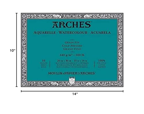 ARCHES Aquarelle - Block of 10 Sheets 26 x 36 cm Glued on 4 Sides - 640 g/m2 - Satin Grain, Natural White, 4 Free Edges - Image 2