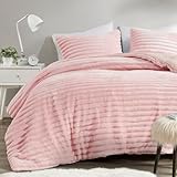 Intelligent Design Twin Comforter Set, Cozy Plush Bedding, Microfiber Reverse, 2 Piece, Lightweight, Super Soft Ribbed Velvet Comforter 1 Sham, All Season Fluffy Bed Set, Avril, Twin/Twin XL Pink