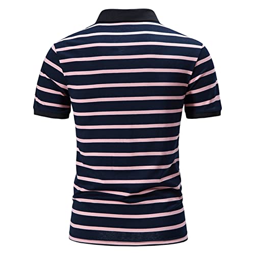 T Shirt For Men Mens Spring Summer Loose Plus Size Button Collar Shirt Striped Print Top Lapel Kimono Work (Pink, Xl) #TOP3