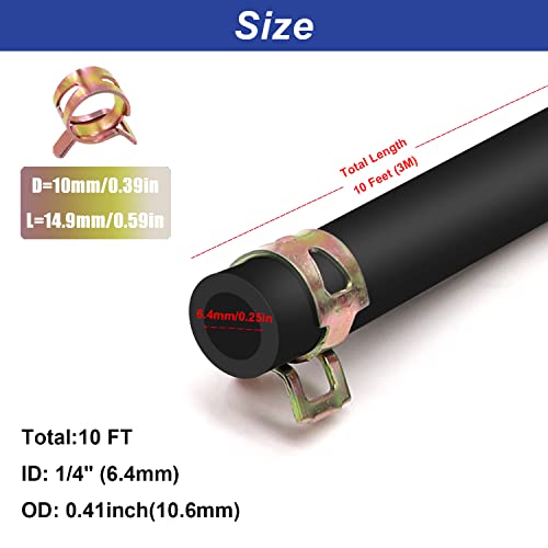 Tnisesm 1/4 Inch Id Fuel Line Hose 10 Feet + 20Pcs 2/5" Id Hose Clamps For Kawasaki Kohler Briggs & Stratton Small Gas Diesel Powersports Engines And Generators #TOP1