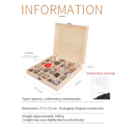 Colección de muestras de roca selectas en estuche de madera maciza 2