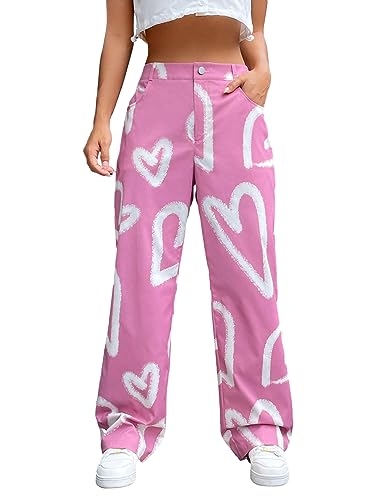 Floerns Pantalones de mezclilla de pierna ancha con estampado Y2K...