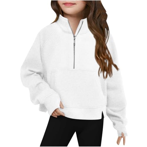 Girls Half Zip Casual Stand Collar Raglan Sweatshirt with Thumb Hole Long Sleeve Kids Pullover Loose Tee Tops for 5-14 Years