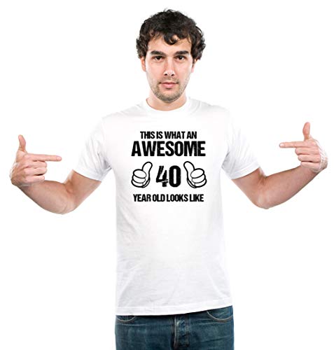Image of UDNAG Unisex Round Neck Graphic 'Awesome | This is What an Awesome 40 Years Old Looks Like' Polyester T-Shirt White [Size XXS /34in to 7XL /56in]