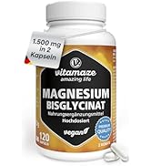 Magnesium bisglycinate capsules high dose, 1500 mg in only 2 capsules of which 300 mg elemental magn...