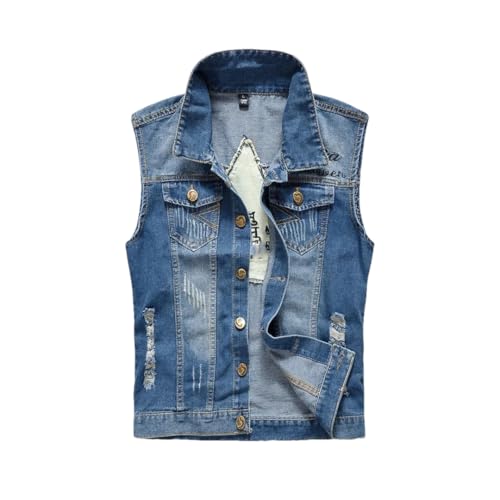 Chaleco de mezclilla para hombre, sin mangas, chaleco de primavera, abrigo de mezclilla rasgado, chaqueta delgada de vaquero, 2208, L