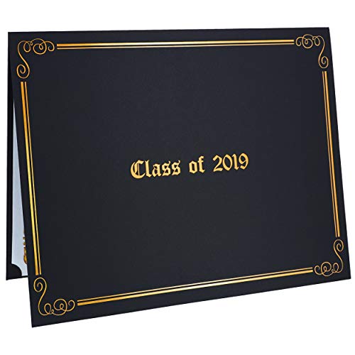 Best Paper Greetings 12-Pack Graduation Diploma Holder Covers for Class of 2019 Letter-Size Certificate Documents, Black with Gold Foil Designs, 11 x 8.5 Inches